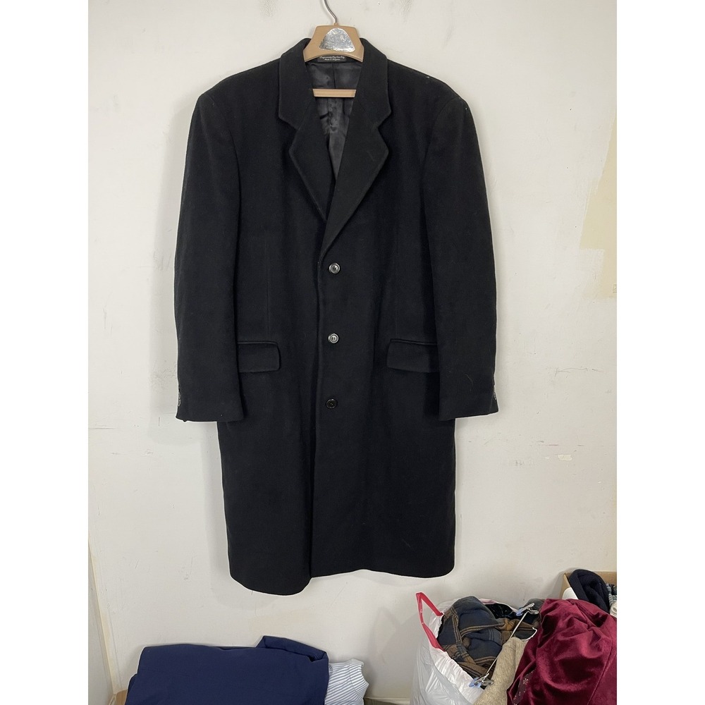 Silver Cloud Men Overcoat 42 R Black Cashmere Blend Winter Holiday Party Evening